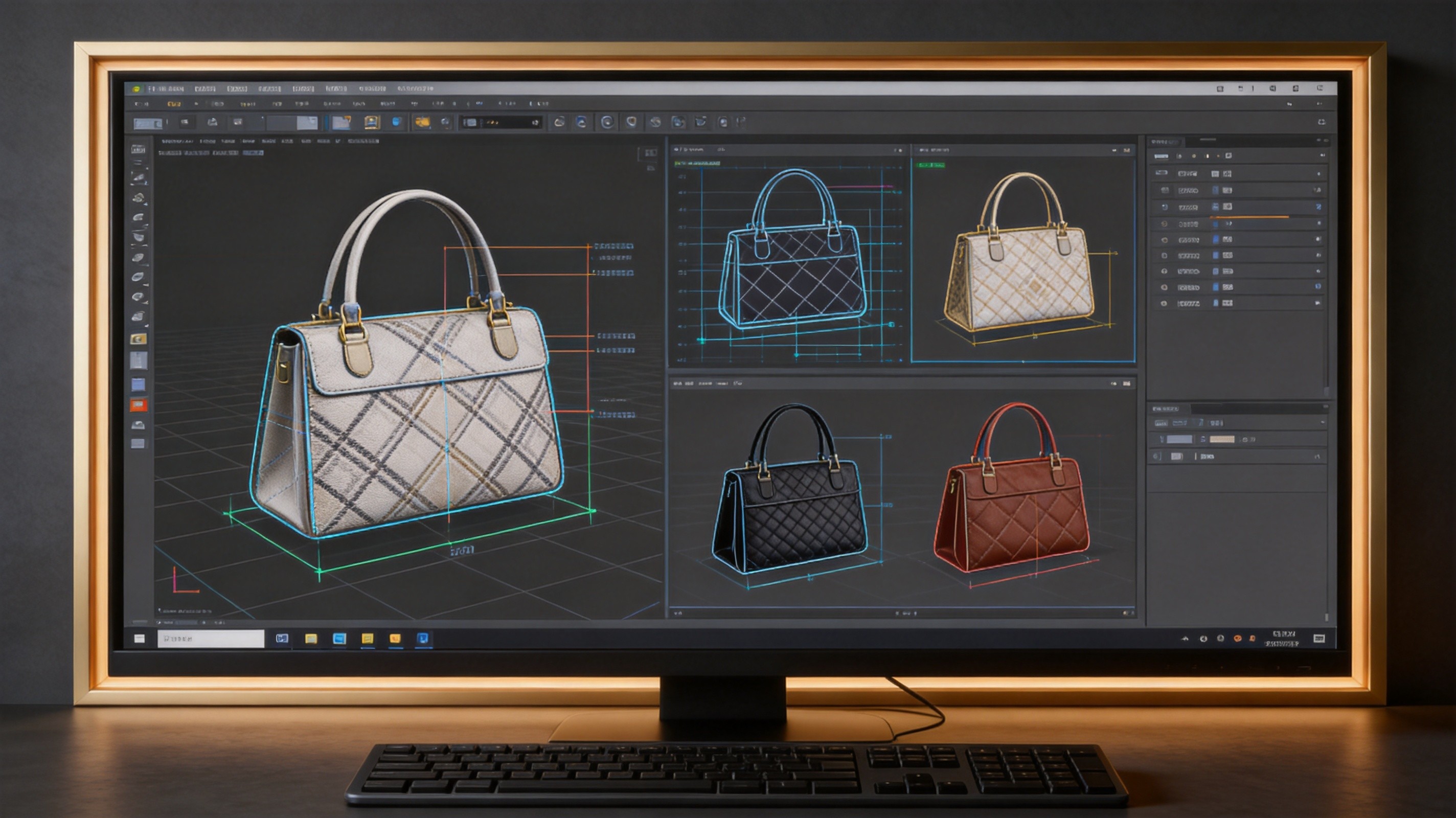 Same leather material swatches being compared across different accessory products for color matching